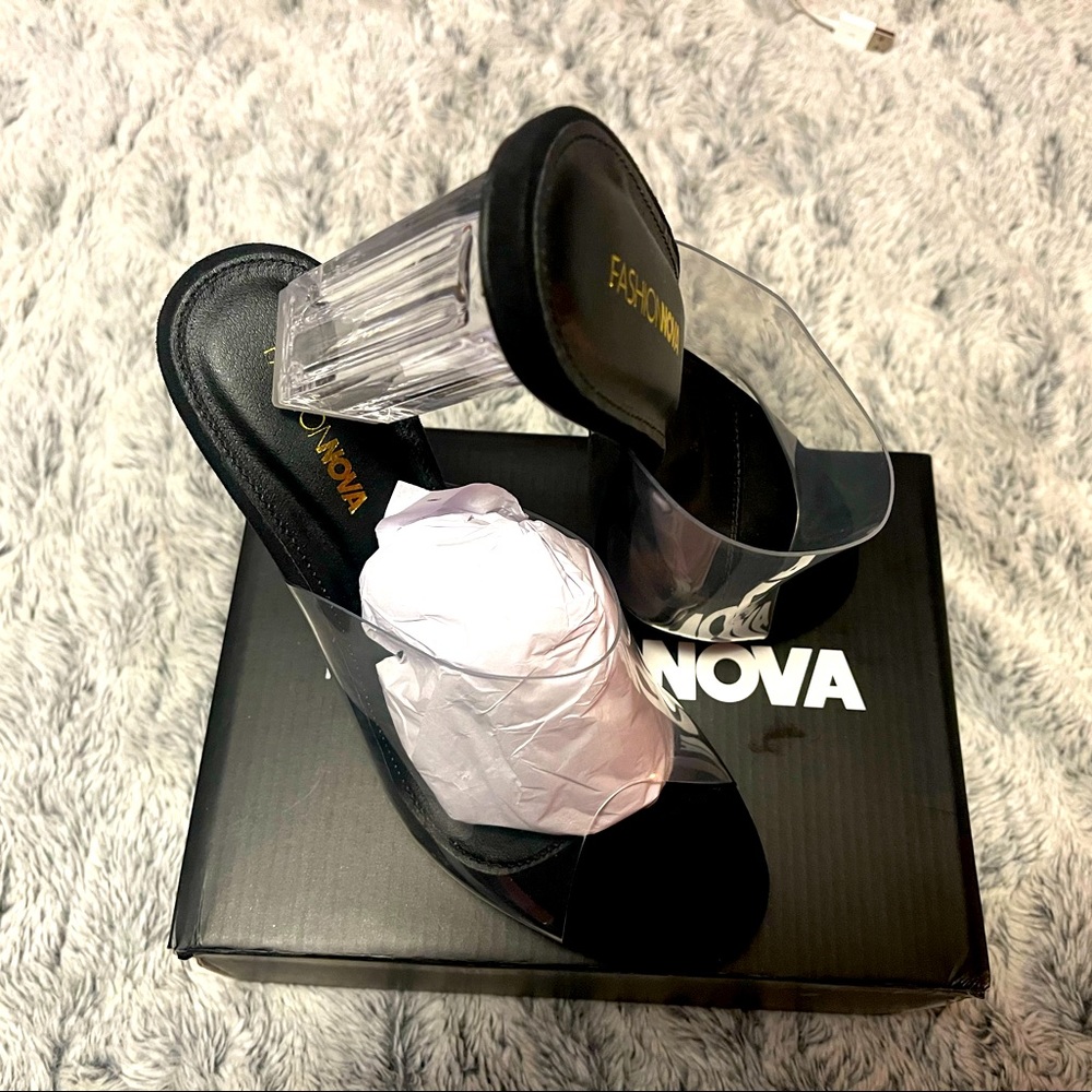 Black and clear block heels